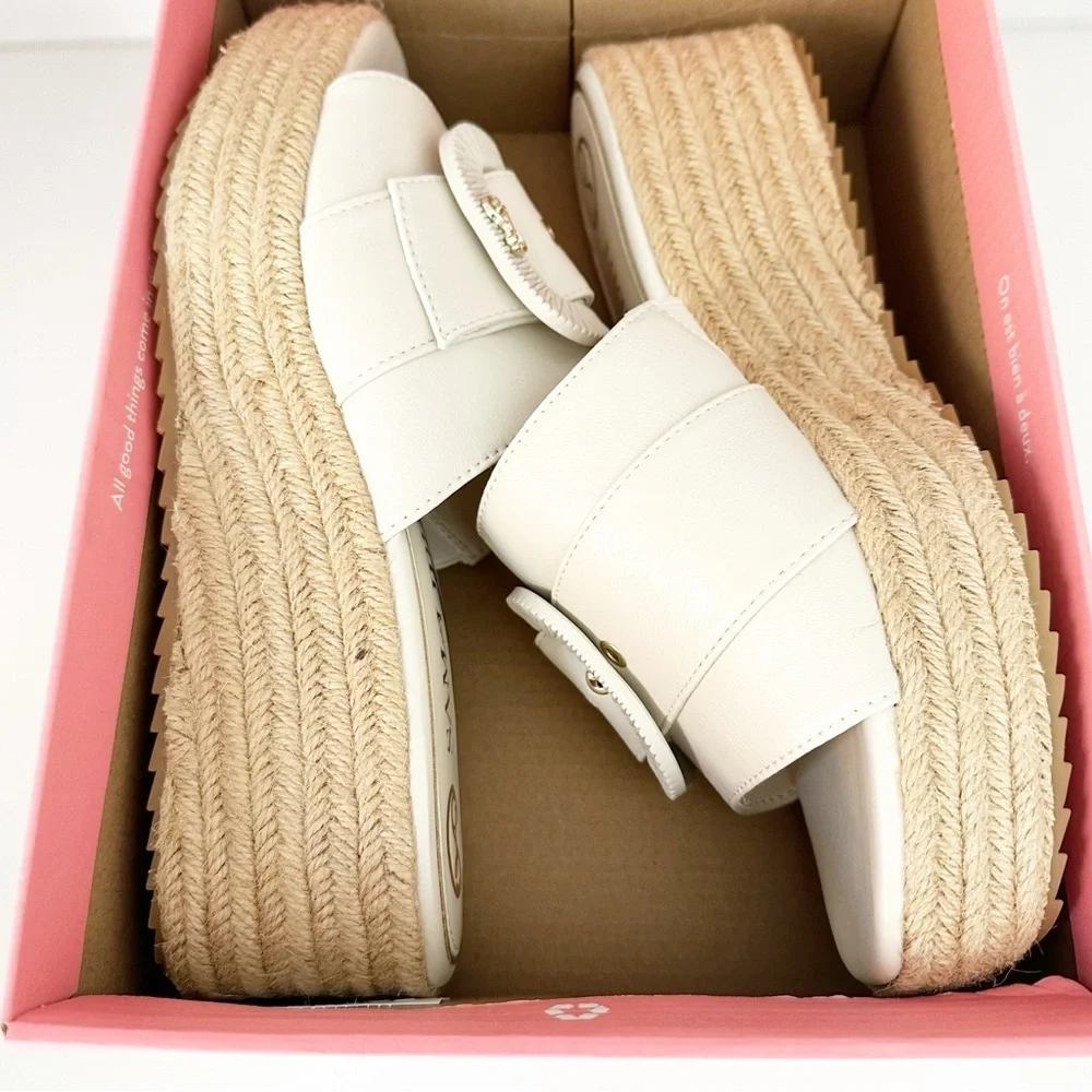 Sam & Libby Crysta Elegant Cream Espadrille Wedge Sandals Size 8.5